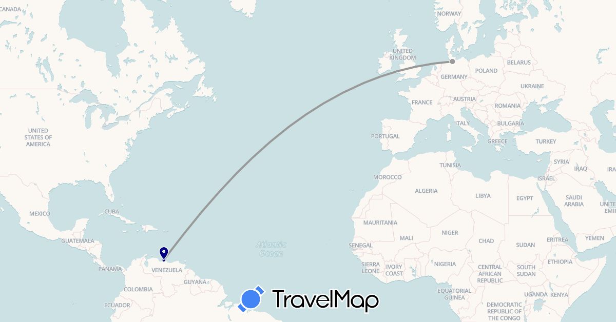 TravelMap itinerary: driving, plane in Germany, Venezuela (Europe, South America)